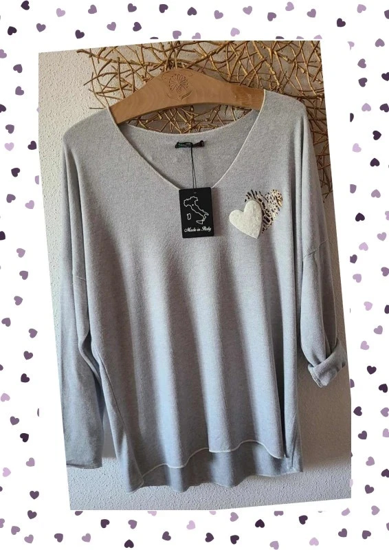 Fluid gray top with heart pattern – One size – Made in Italy – photo 2